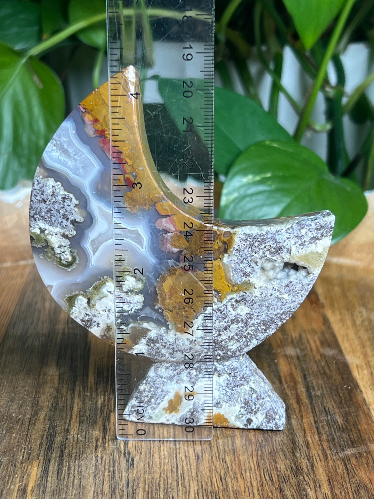 Scenic Moss Agate Self-Standing Moon: NE