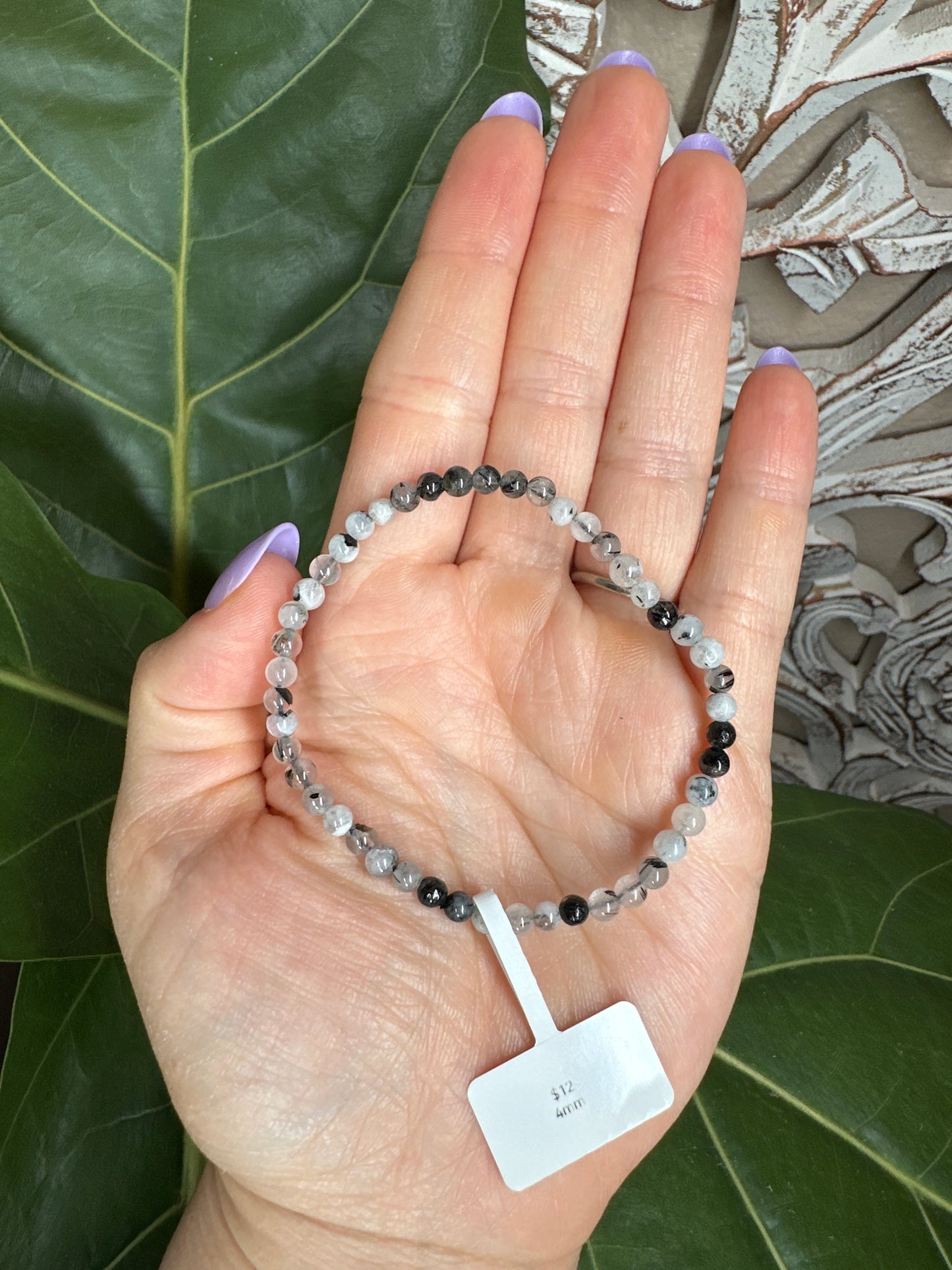 Black Tourmaline in Quartz Beaded Bracelet
