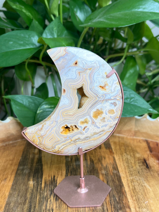 Yellow Crazy Lace Agate Moon: