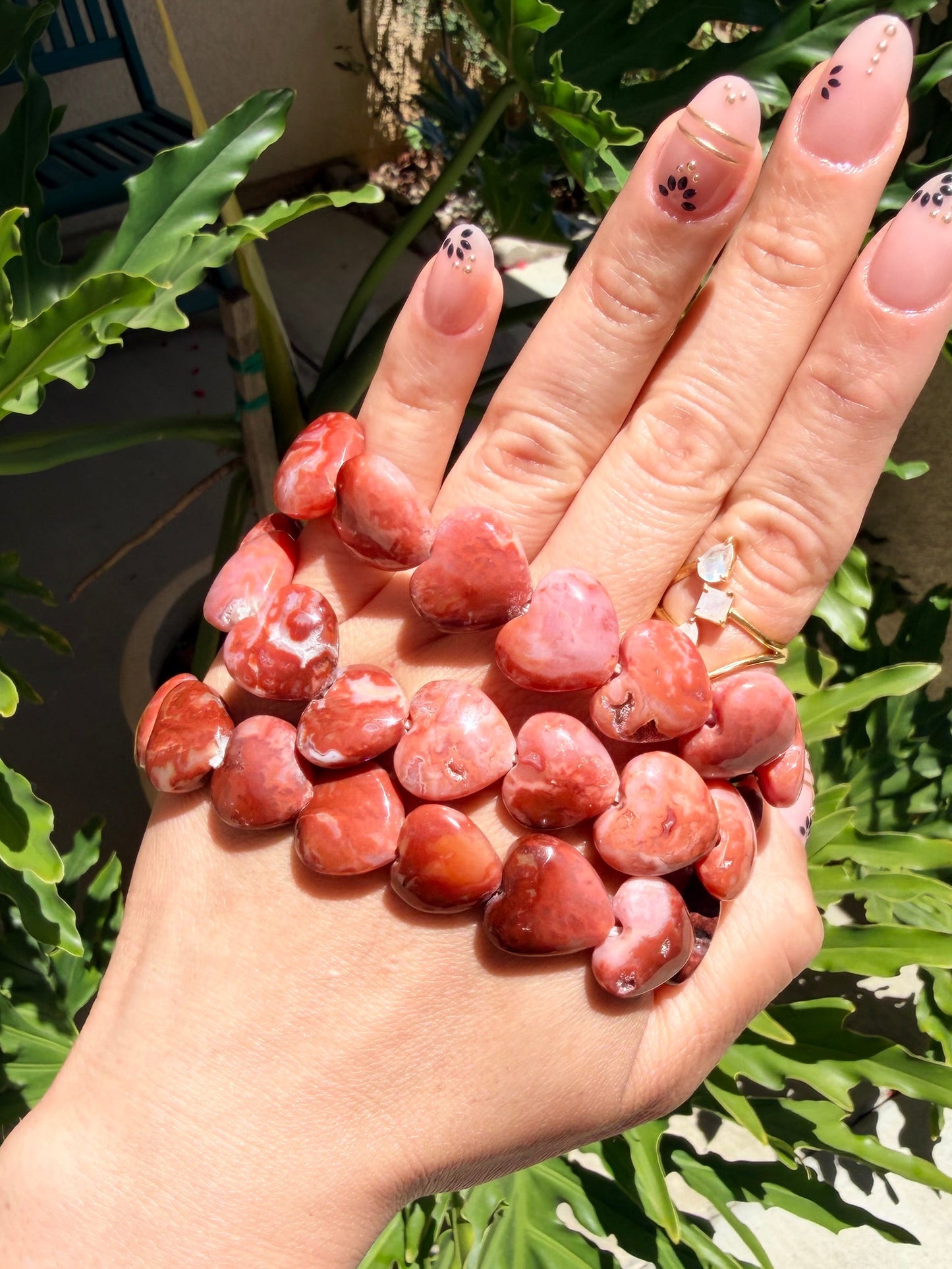 Red-Orange Carnelian Heart Beaded Bracelet ( 17mm)