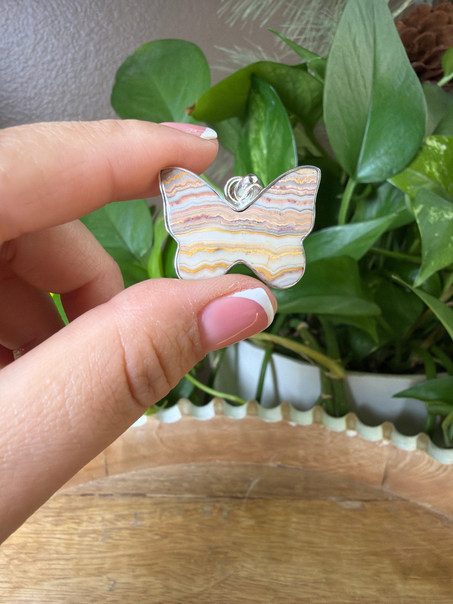 Crazy Lace Agate Butterfly Pendant