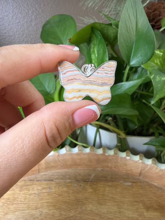Crazy Lace Agate Butterfly Pendant