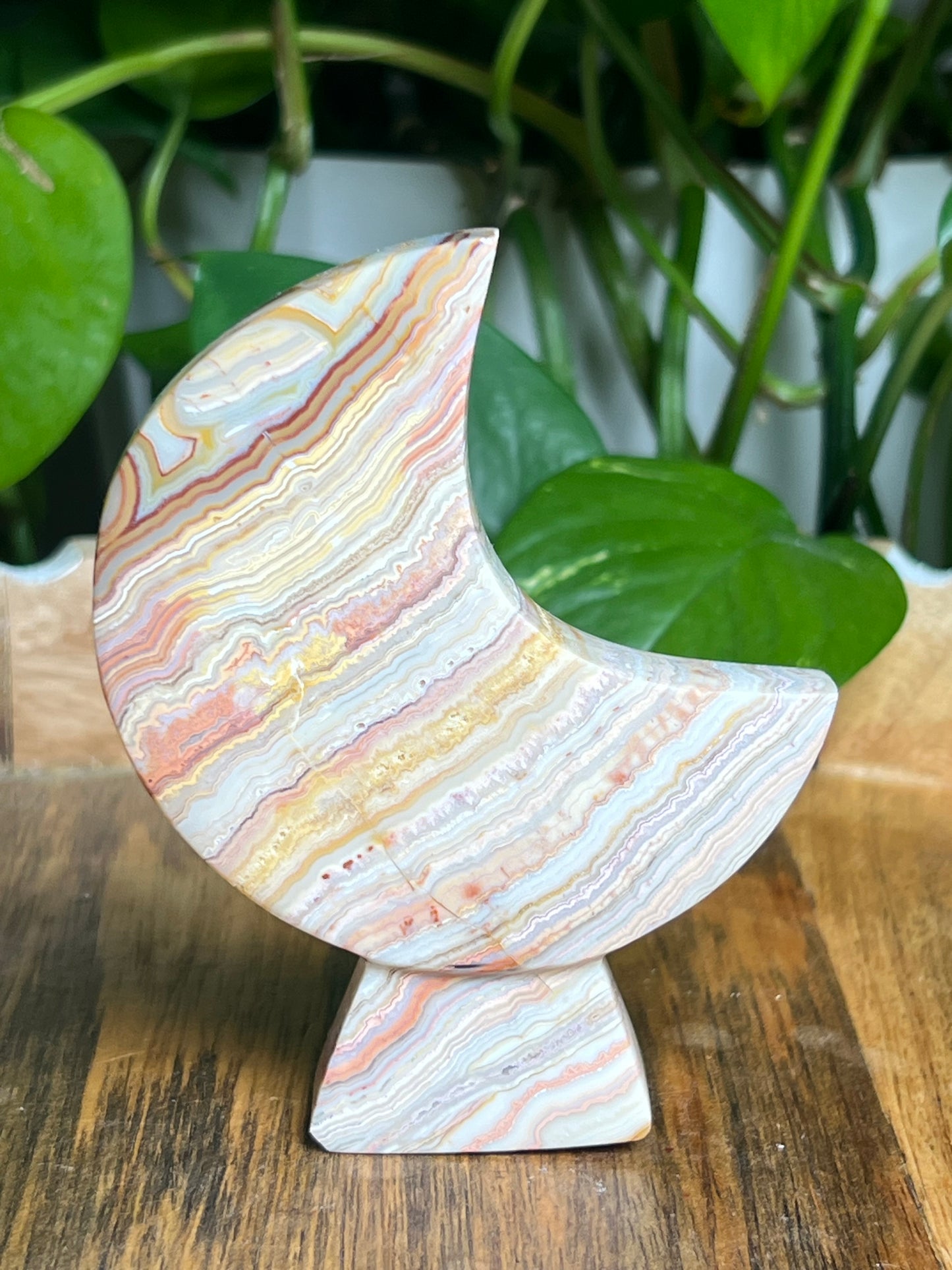 Crazy Lace Agate Self-Standing Moon: PB