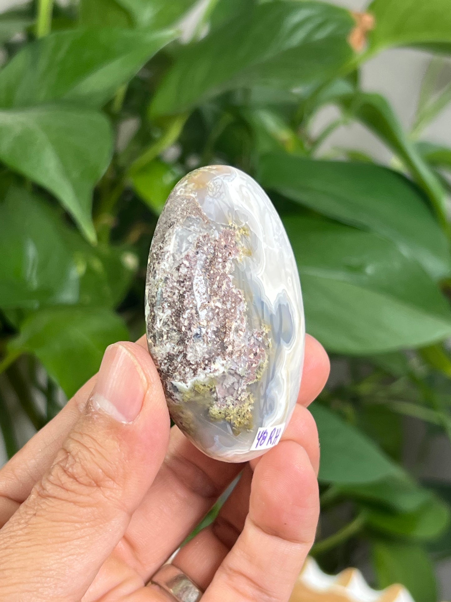 Scenic Moss Agate Palmstone: RH