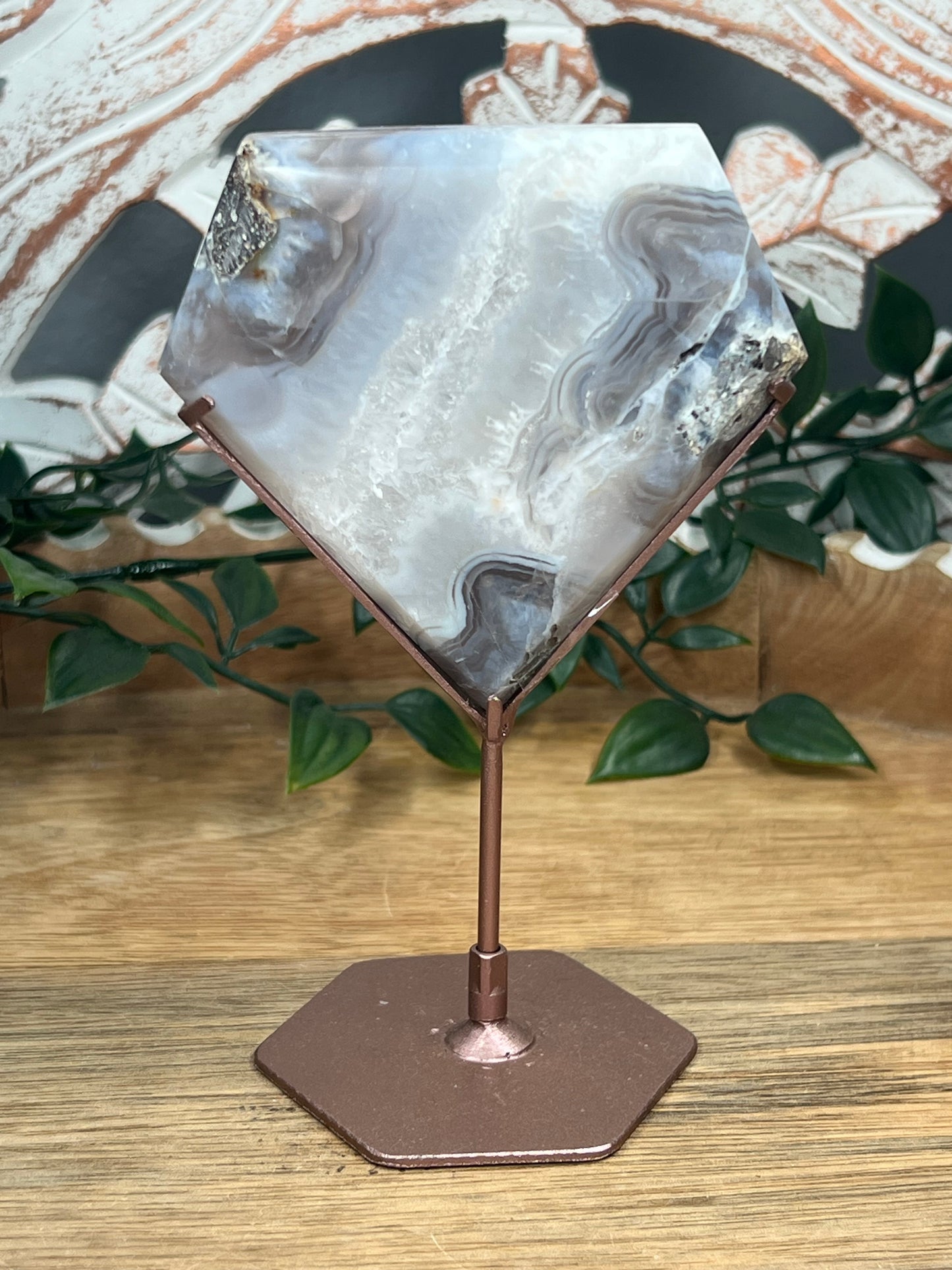 Blue Grey Lace Agate Diamond