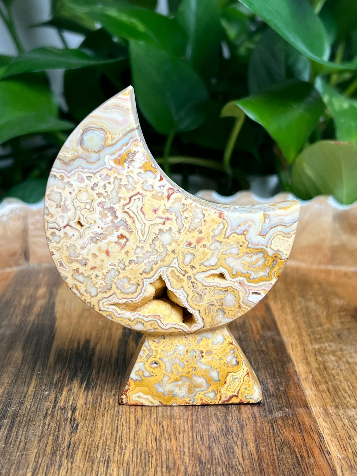 Crazy Lace Agate Self Standing Moon: BS
