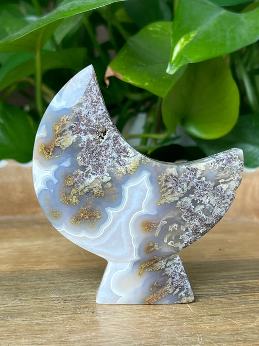 Scenic Moss Agate Moon Stand: RK