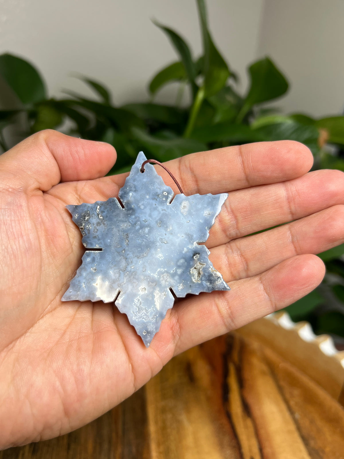 Blue Plume Agate Ornament Snowflake: K