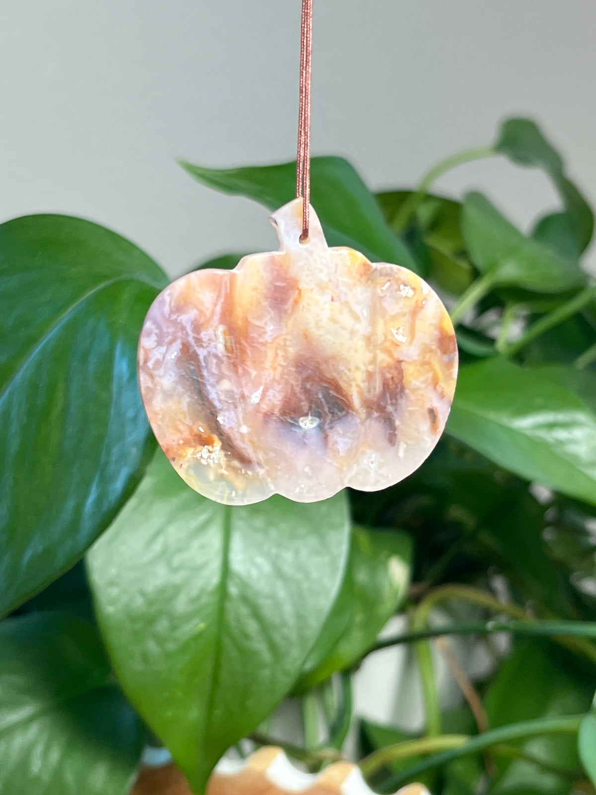 Rainbow Plume Agate Pumpkin Ornaments