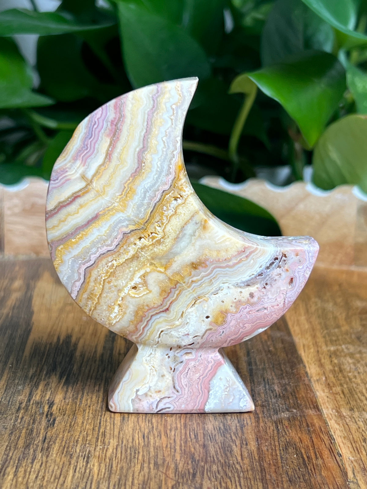 Crazy Lace Agate Self Standing Moon: KL