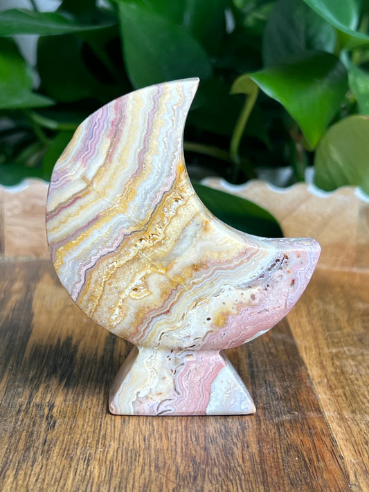 Crazy Lace Agate Self Standing Moon: KL