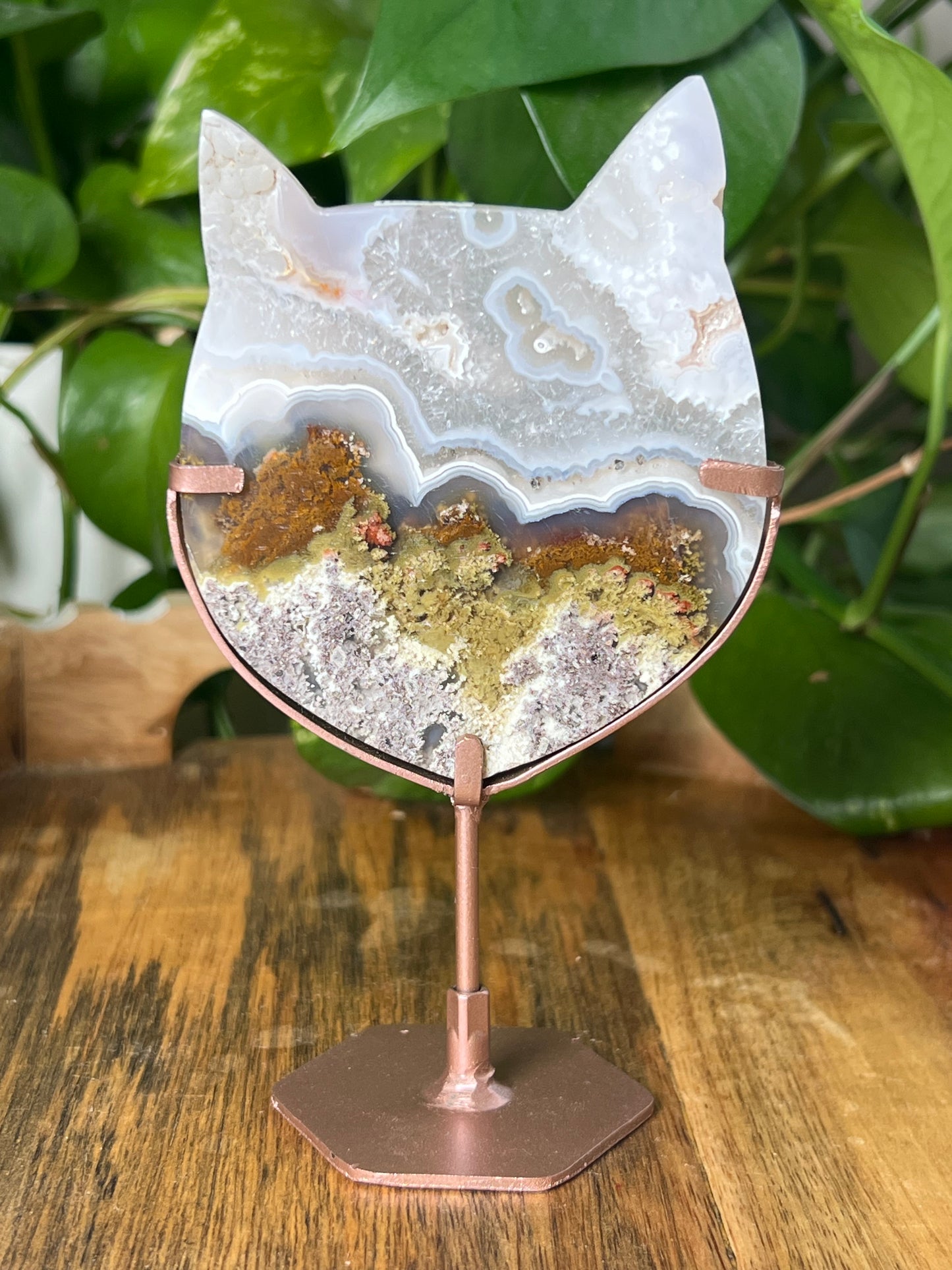 Scenic Moss Agate Cat Head