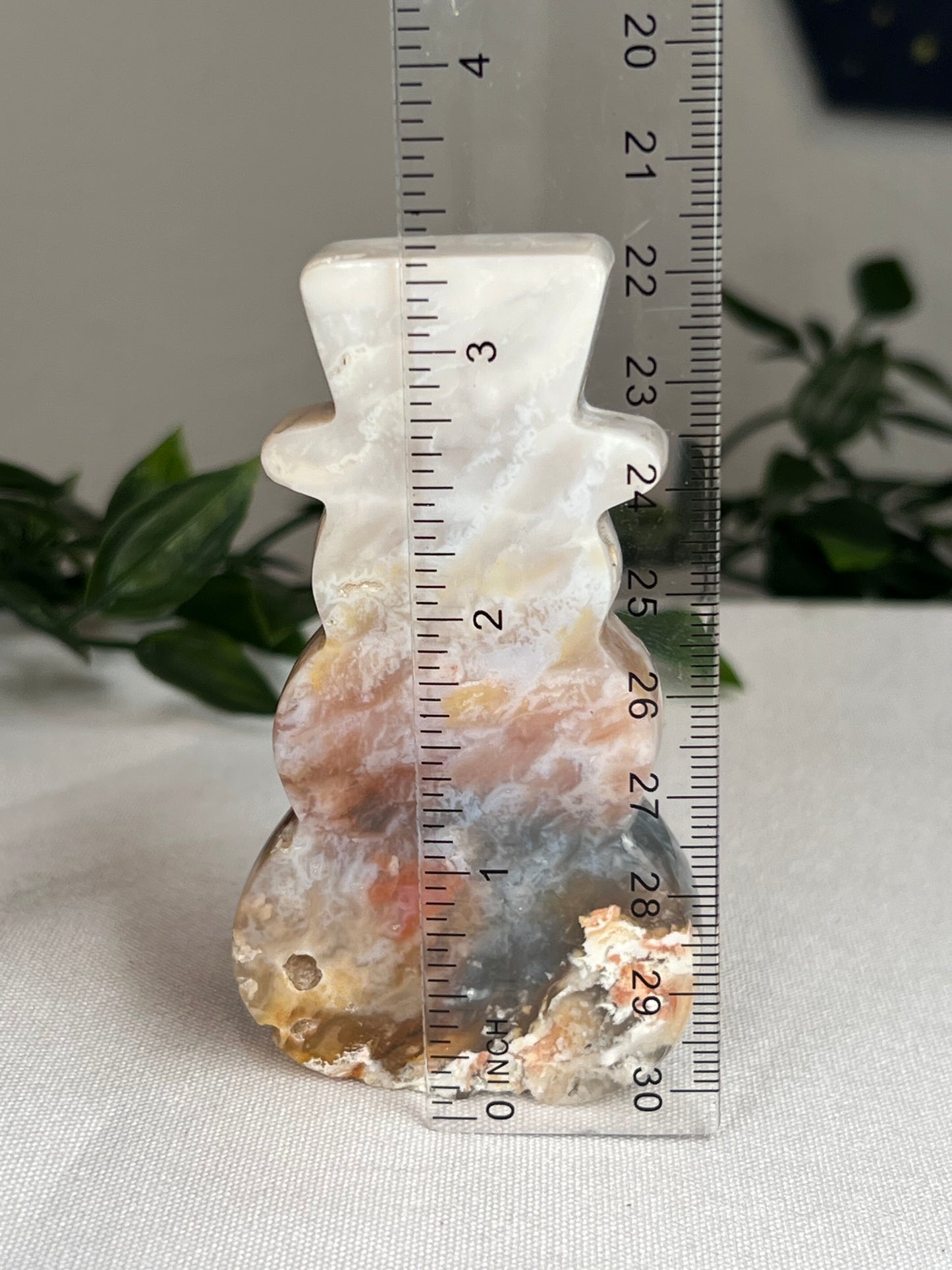 Rainbow Plume Agate Snowman