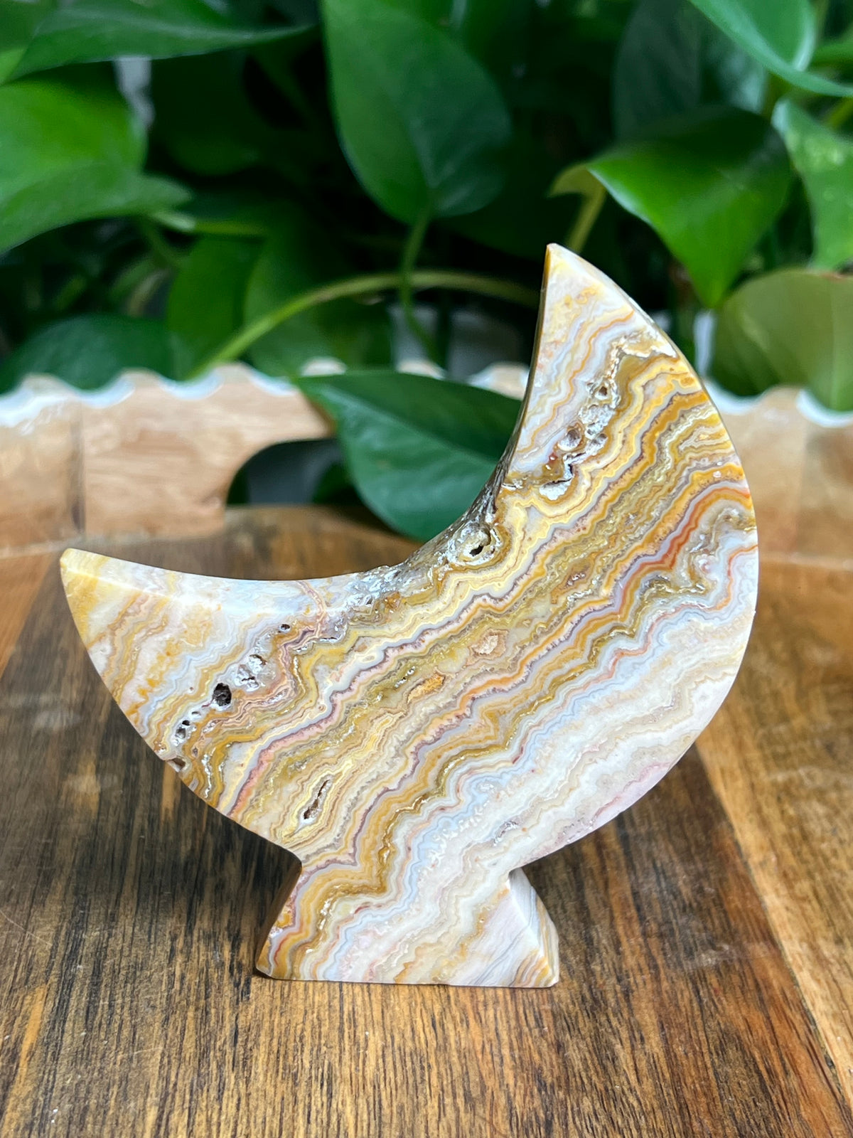 Crazy Lace Agate Self Standing Moon: CD