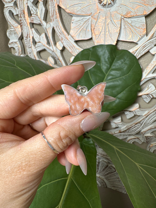 Pink Carnelian Butterfly Pendant