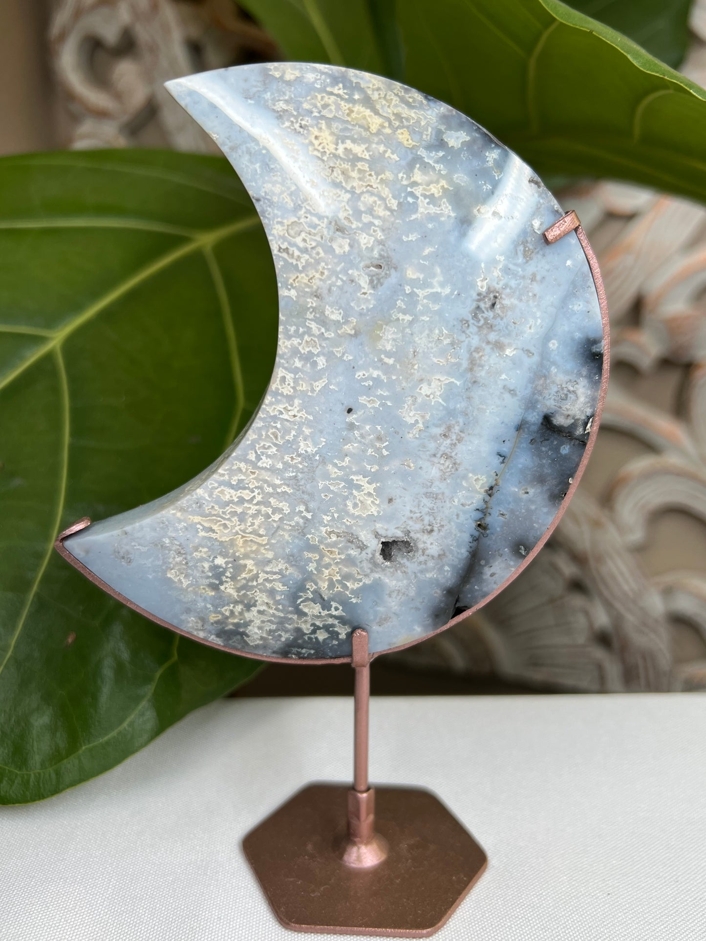 Blue plume agate moon