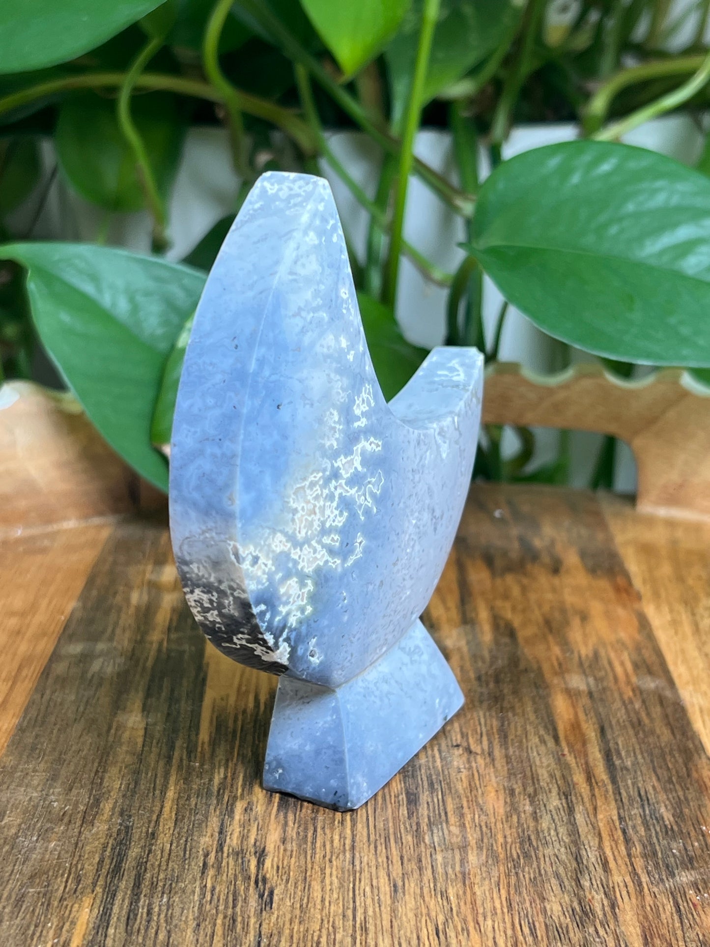 Blue Plume Agate Self-Standing Moon: MB