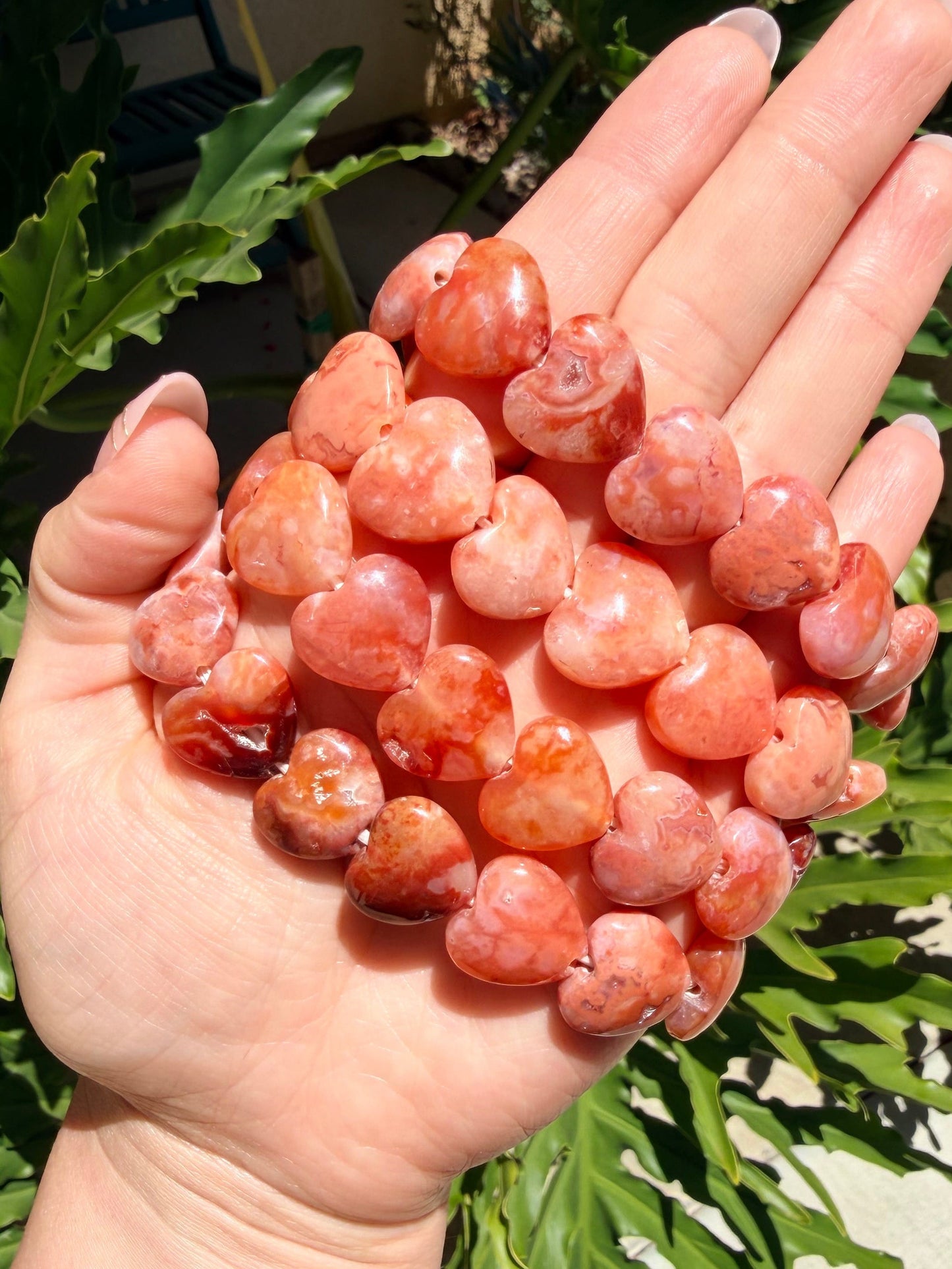 Red-Orange Carnelian Heart Beaded Bracelet ( 17mm)