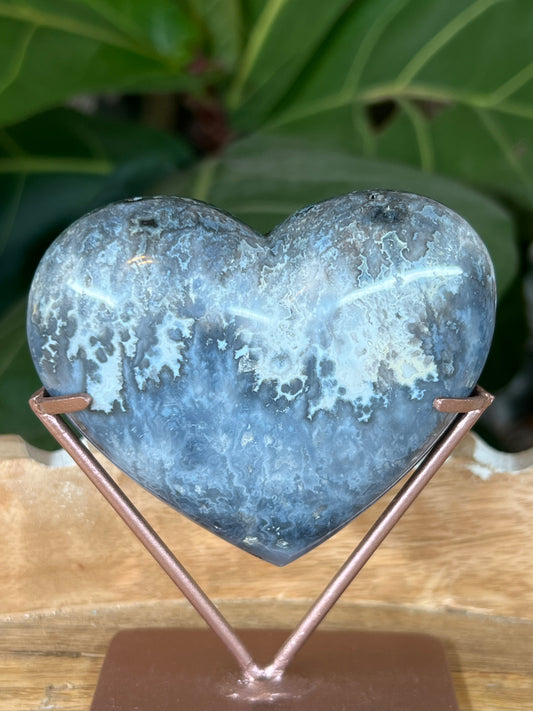 Blue Plume Agate Heart