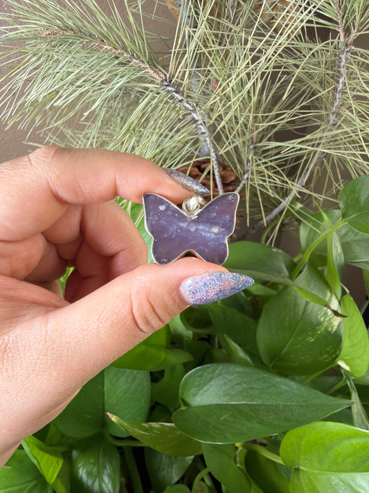 Purple Chalcedony Agate Butterfly Necklace