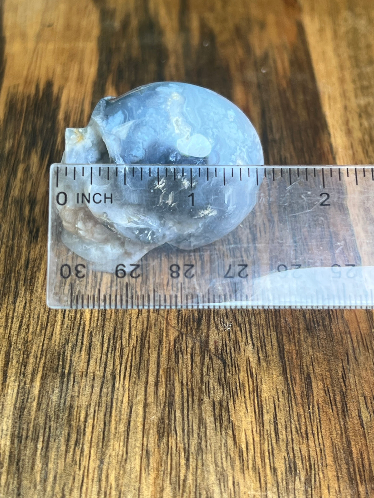 Blue Plume Agate Skull: H