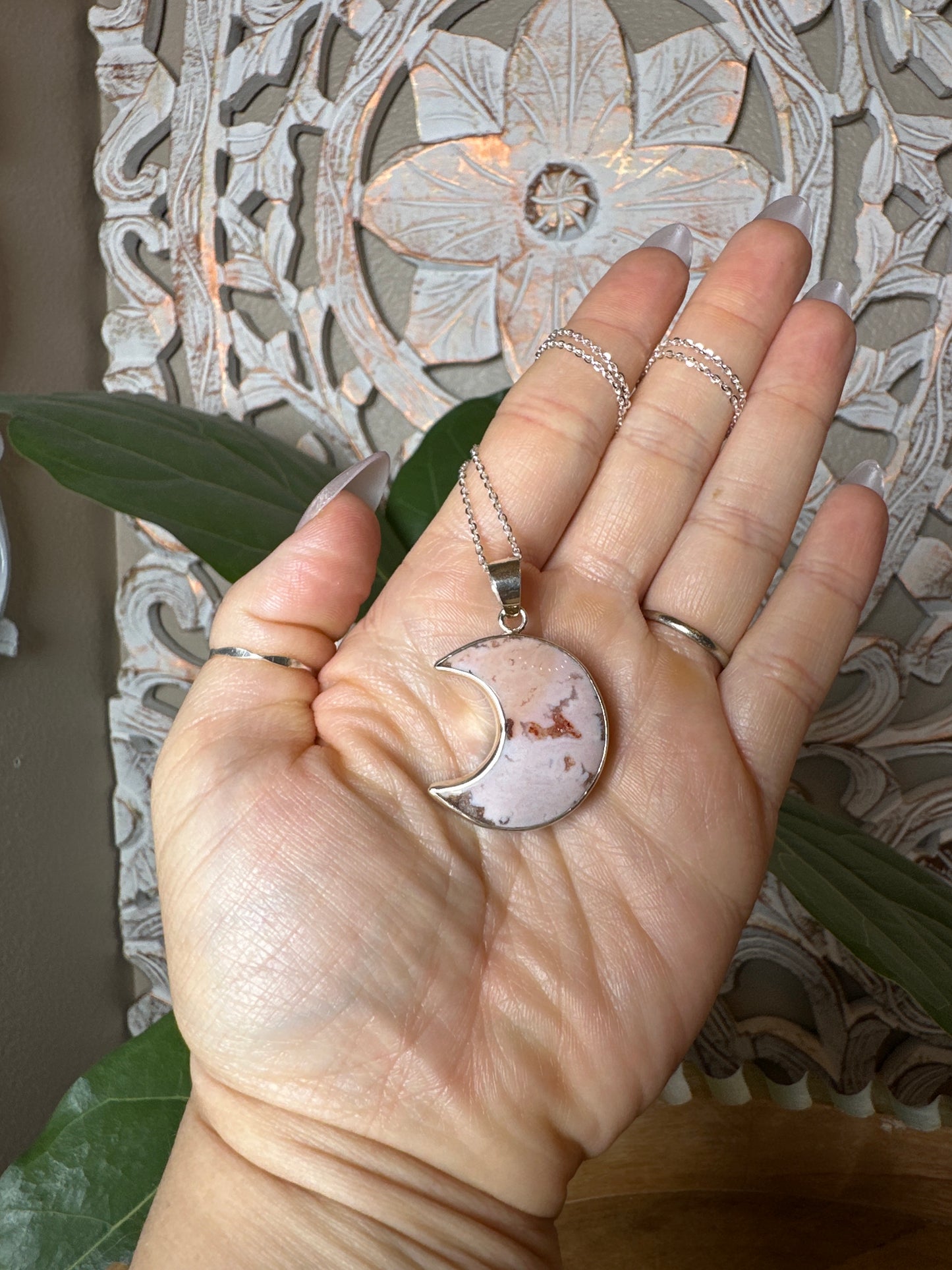 Pink Carnelian Moon Pendant