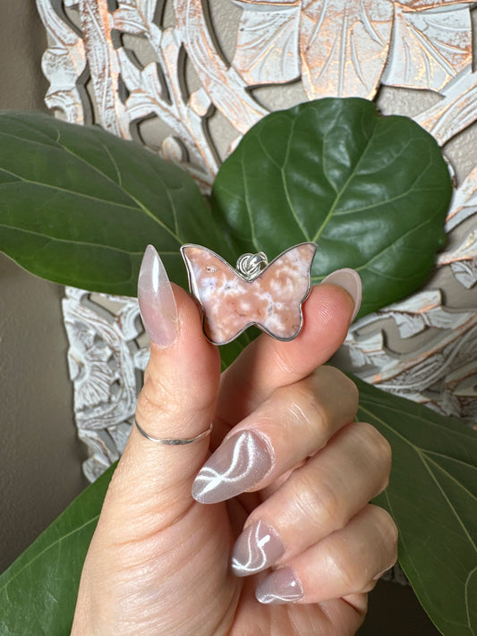 Pink Carnelian Butterfly Pendant