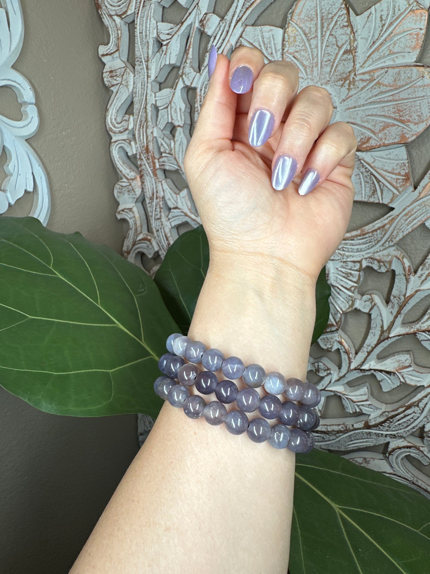 Purple Chalcedony Beaded Bracelet (10mm)