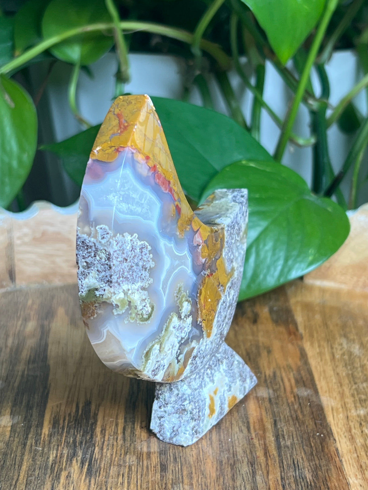 Scenic Moss Agate Self-Standing Moon: NE