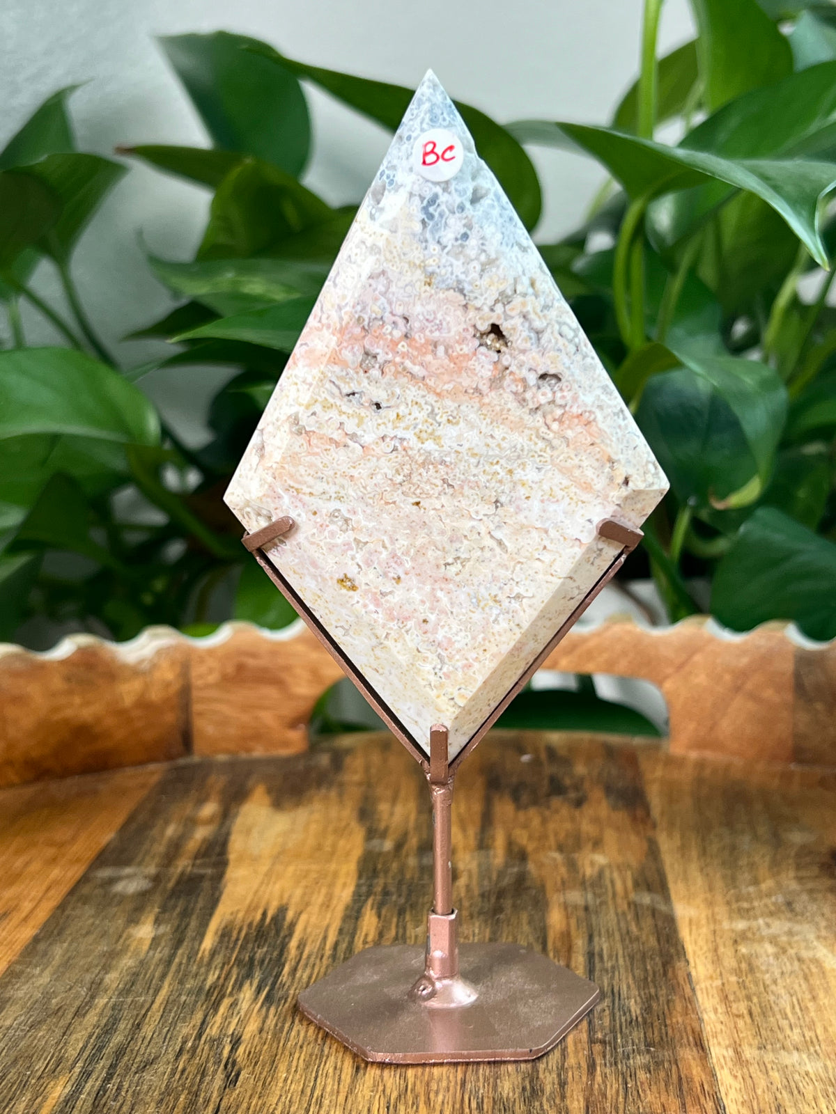 Sea Jasper On Metal Stand Diamonds