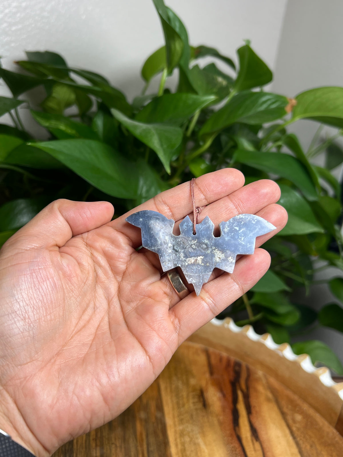 Blue Plume Agate Ornament Bat: DG