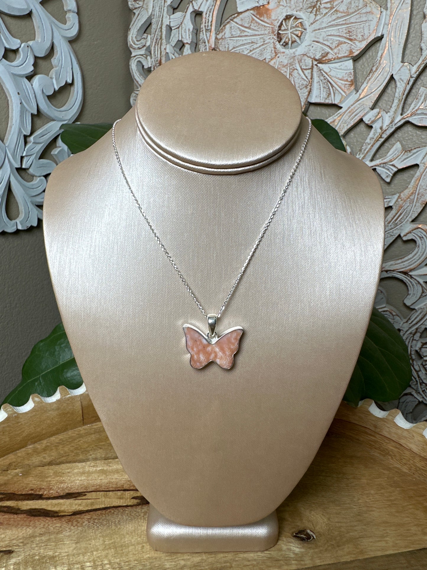 Pink Carnelian Butterfly Pendant