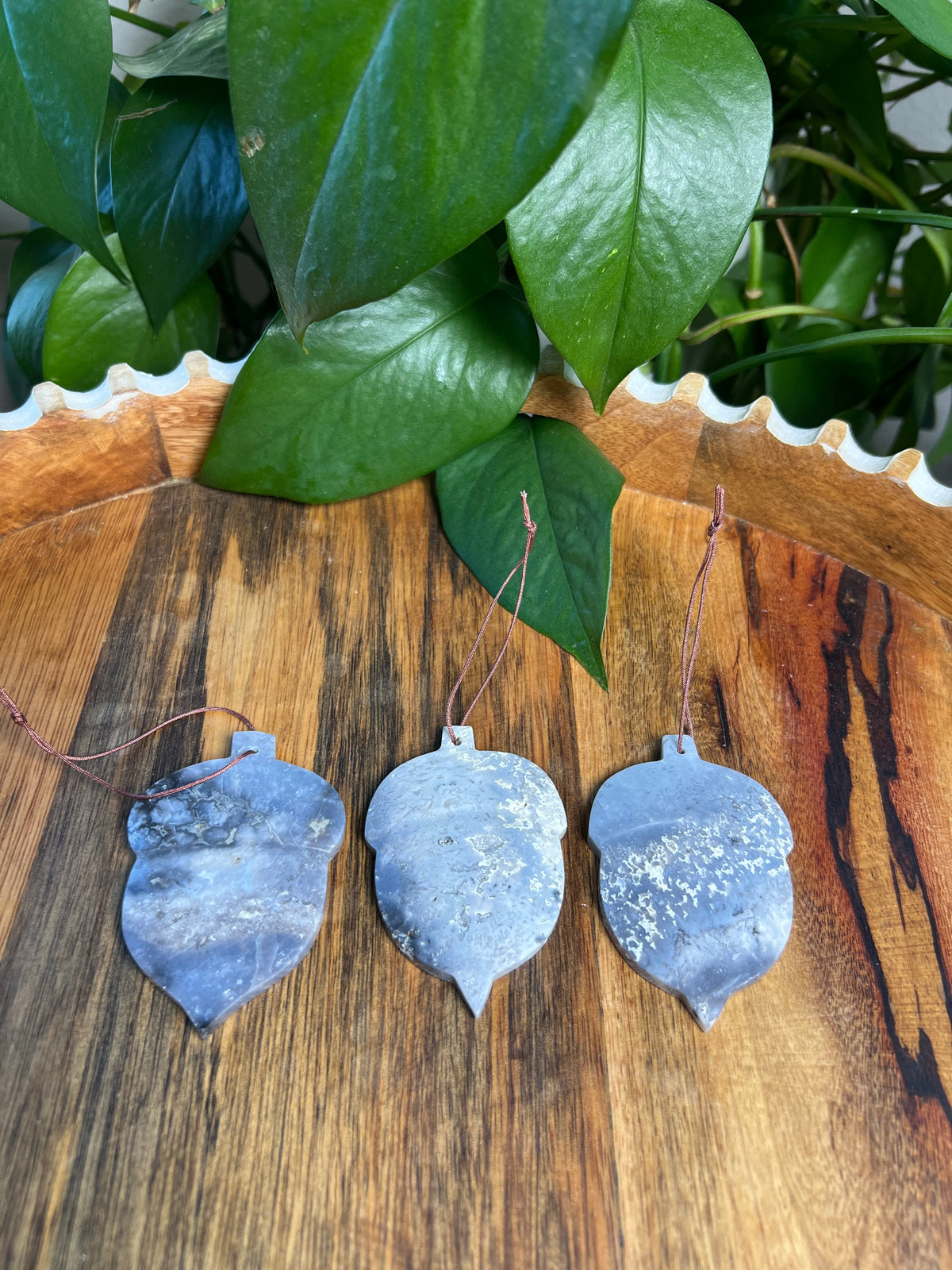 Blue Plume Agate Acorn Ornaments