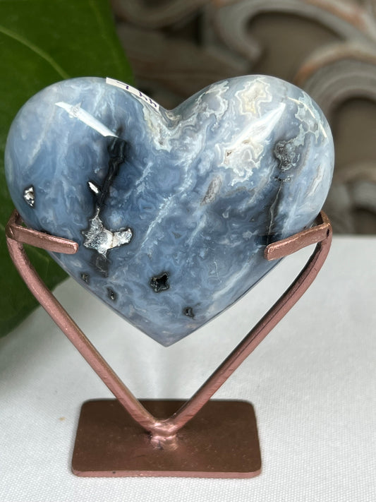 Blue Plume Agate Heart