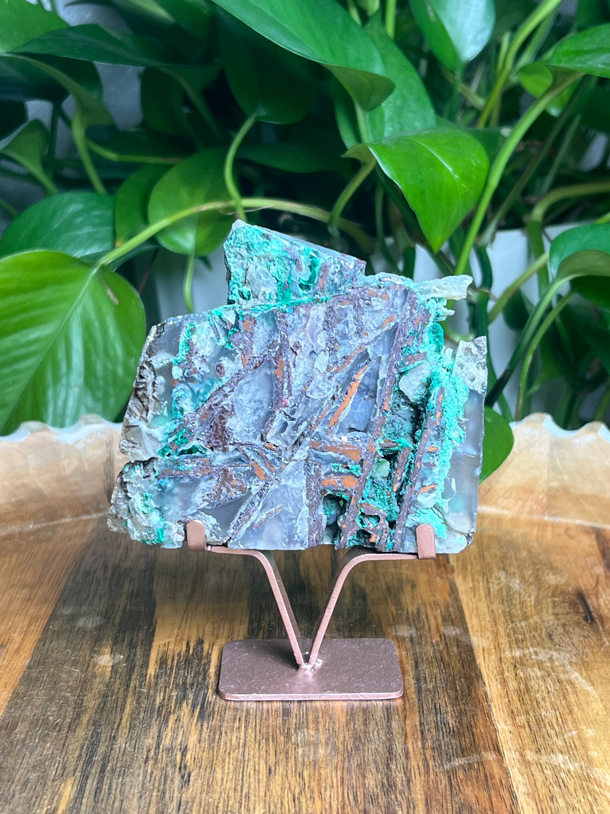 Copper In Malachite Chrysocolla and Chalcedony Slab: X