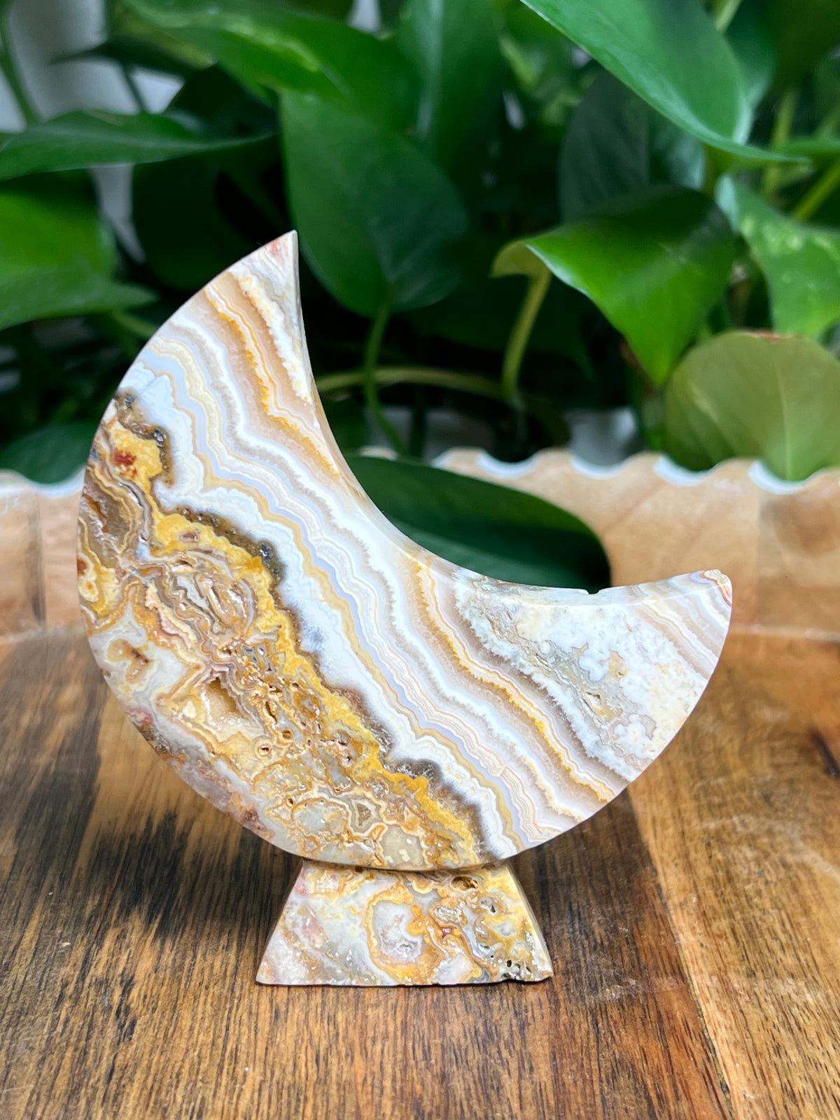 Crazy Lace Agate Self Standing Moon: BE