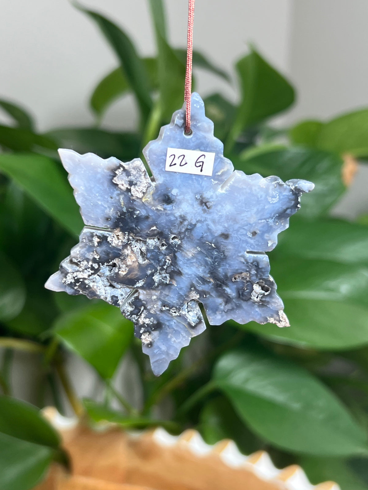 Blue Plume Agate Ornament Snowflake: G