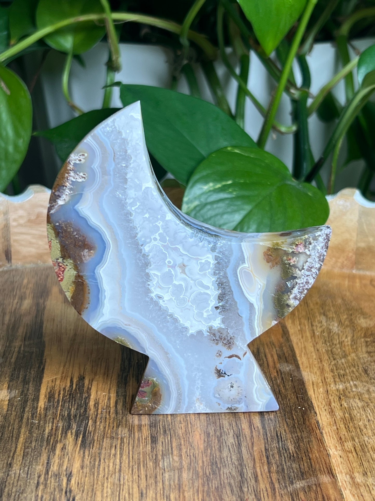 Scenic Moss Agate Self-Standing Moon: AM