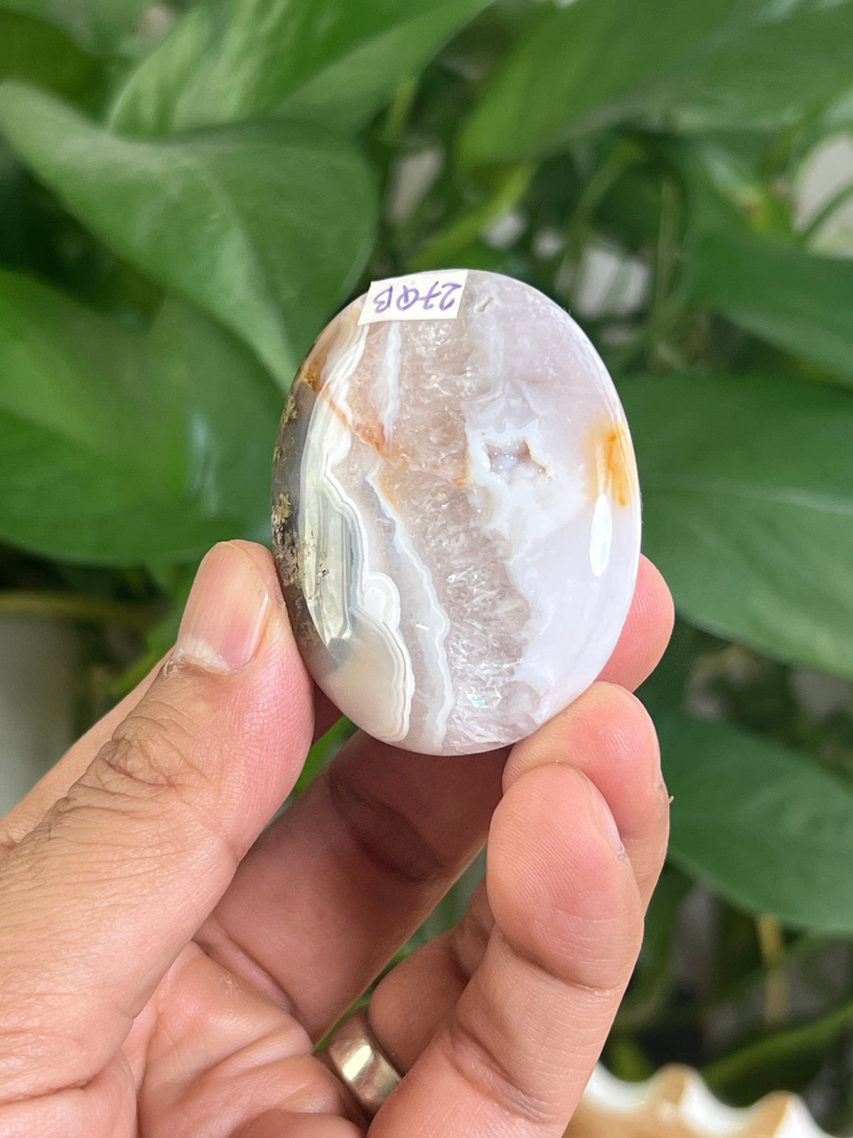Scenic Moss Agate Palmstone: QB