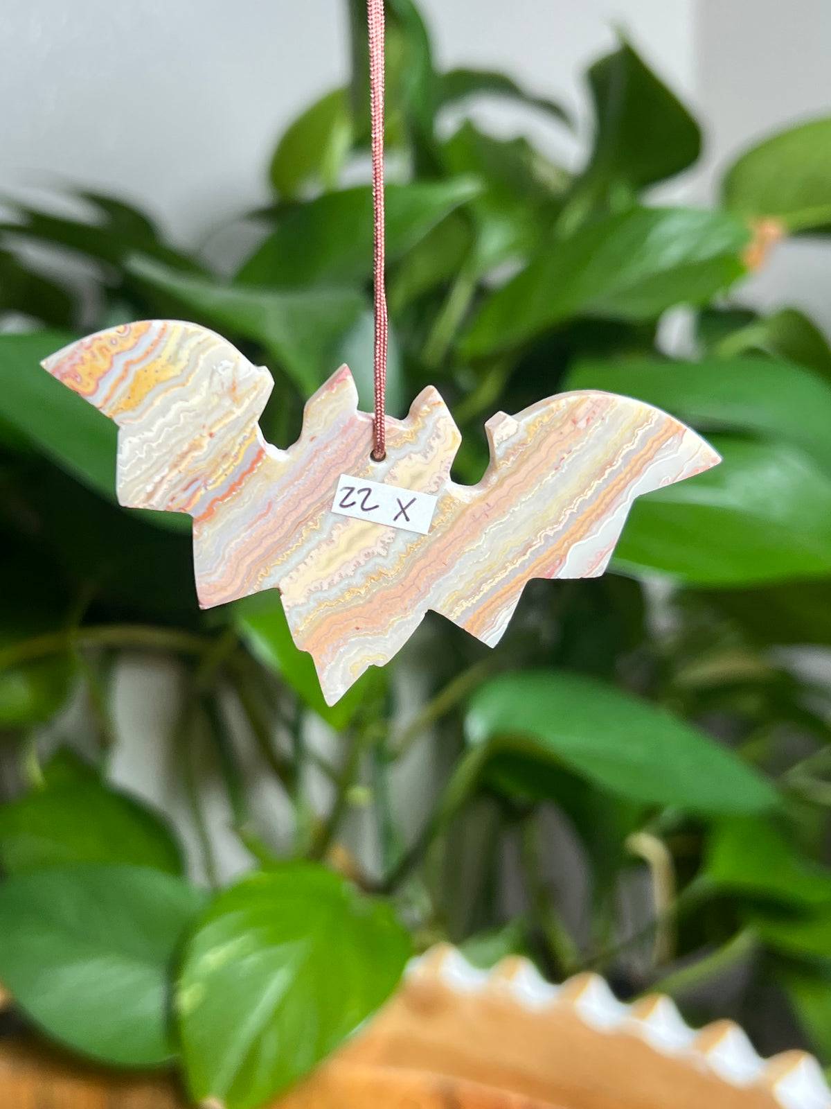 Crazy Lace Agate Ornament Bat: X