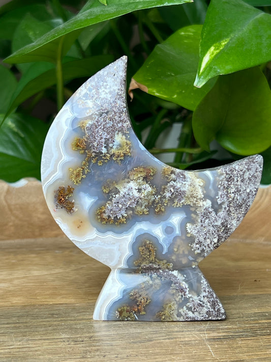 Scenic Moss Agate Moon Stand: XE