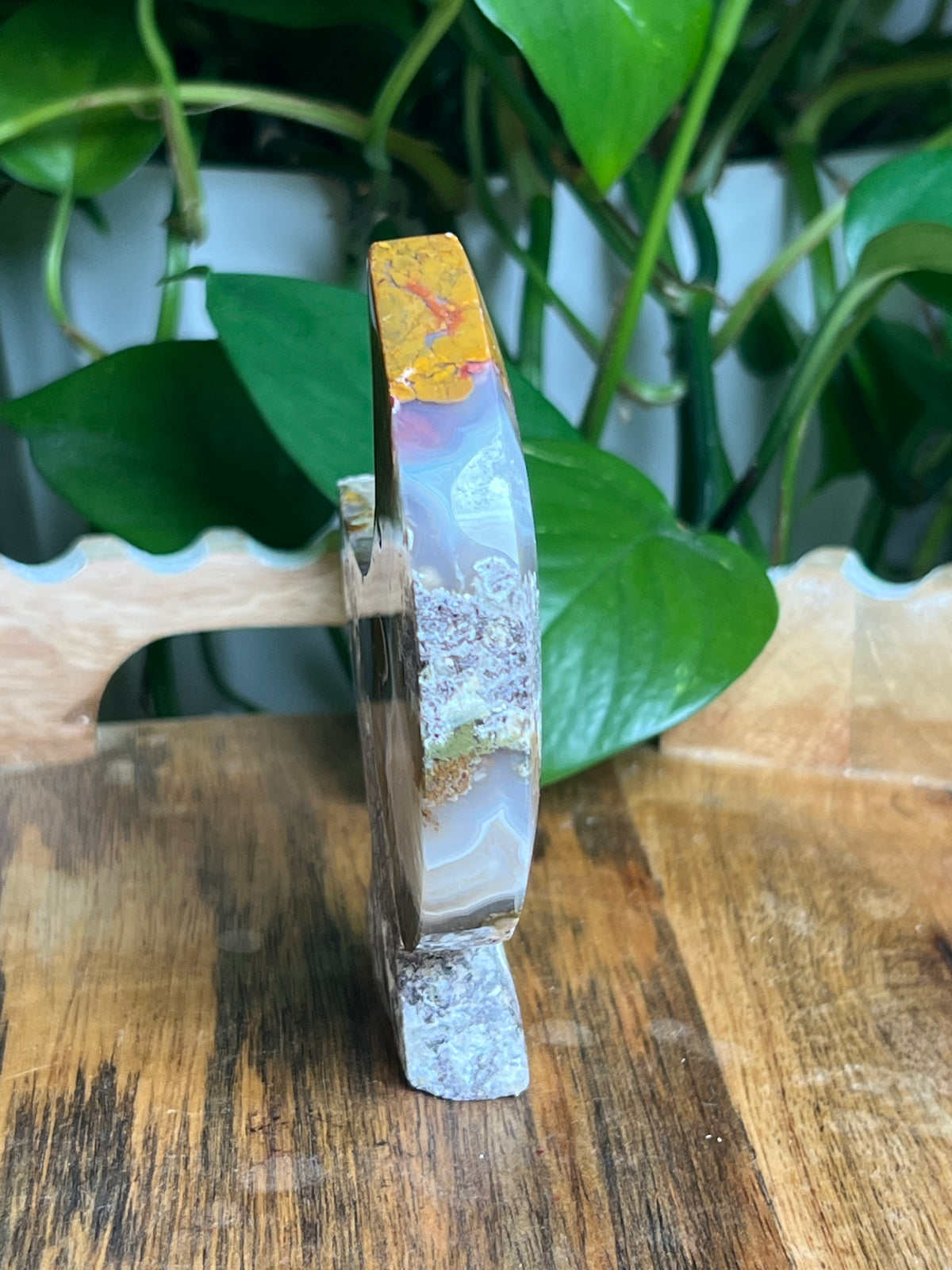 Scenic Moss Agate Self-Standing Moon: NE