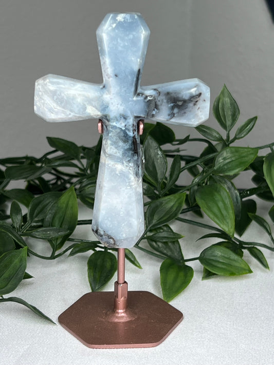 Blue Plume Agate Cross