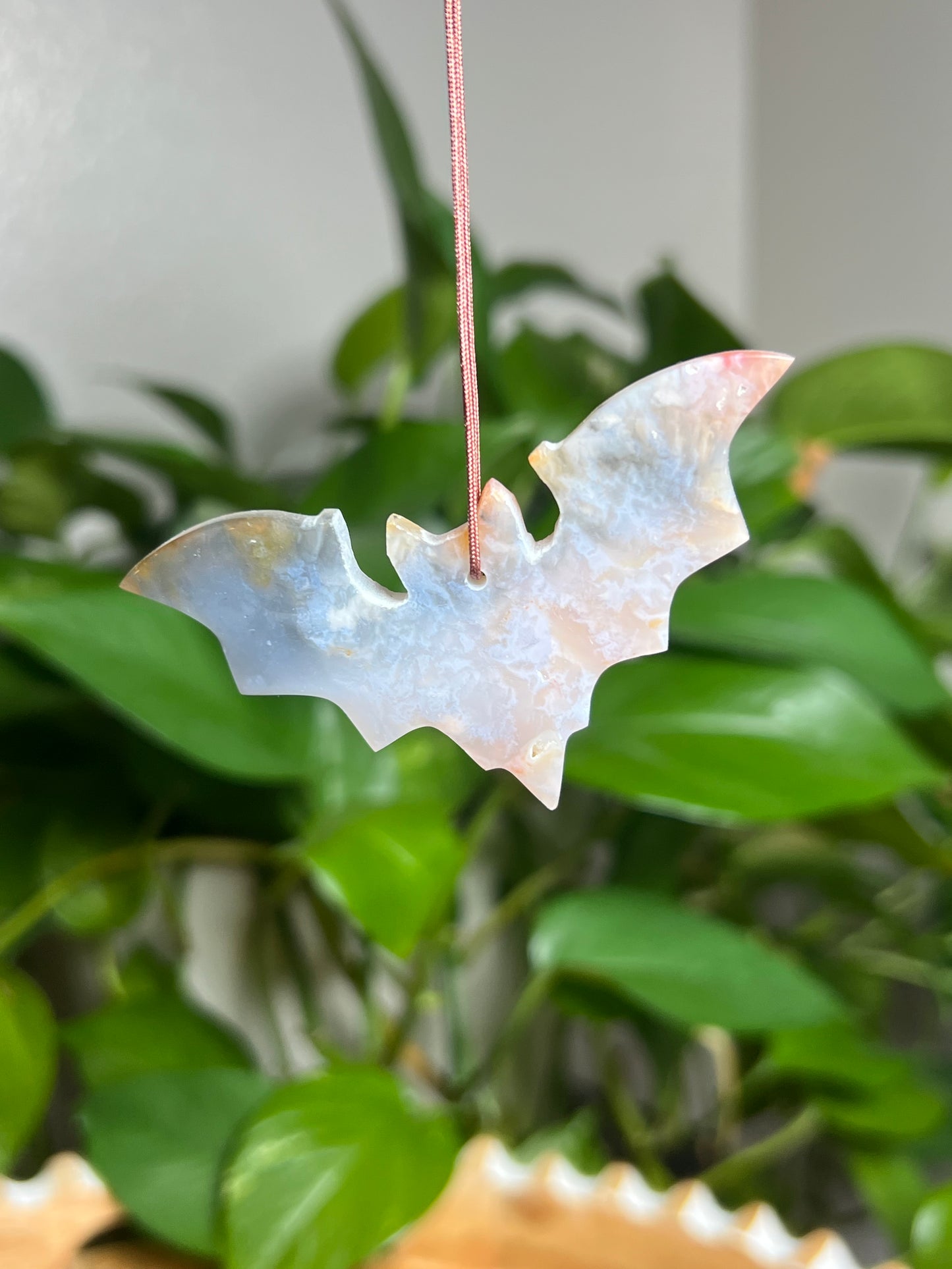 Rainbow Plume Agate Ornament Bat: EC
