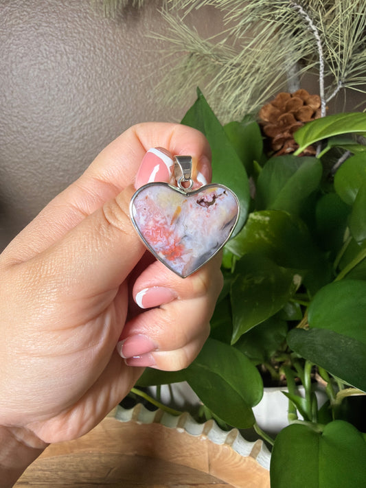 Rainbow Plume Agate Heart Pendant