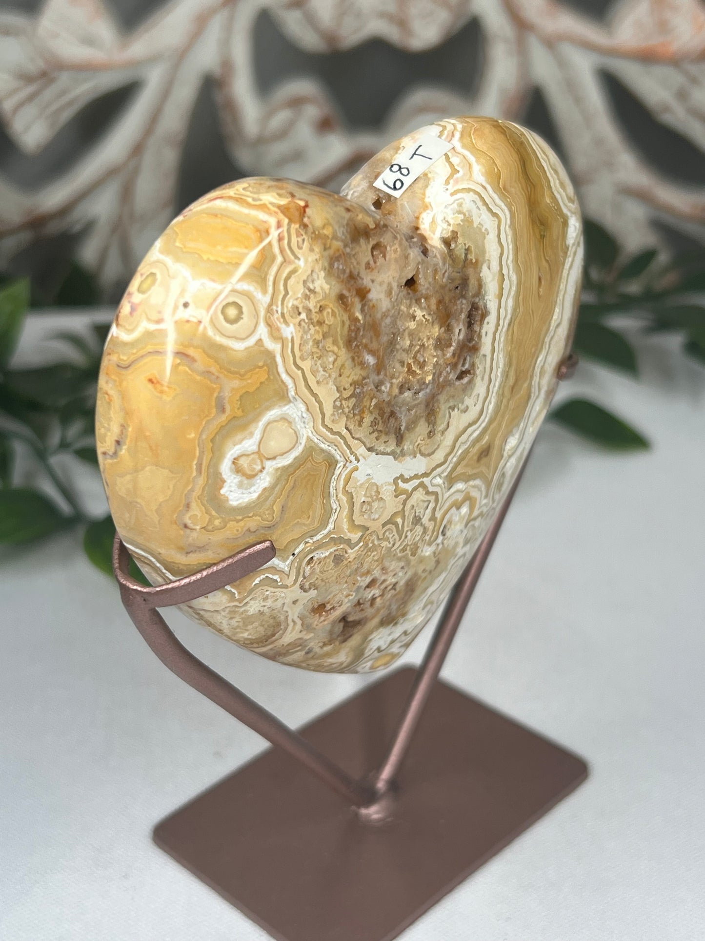 Yellow Crazy Lace Agate Heart