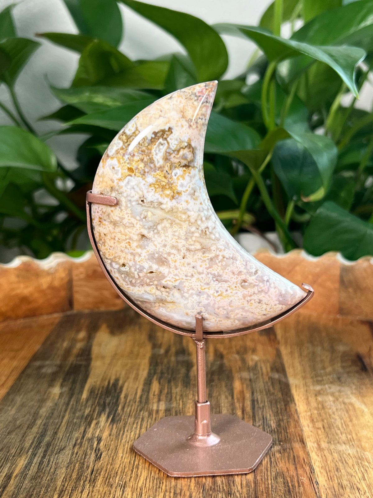 Sea Jasper On Metal Stand Puffy Moon: PB
