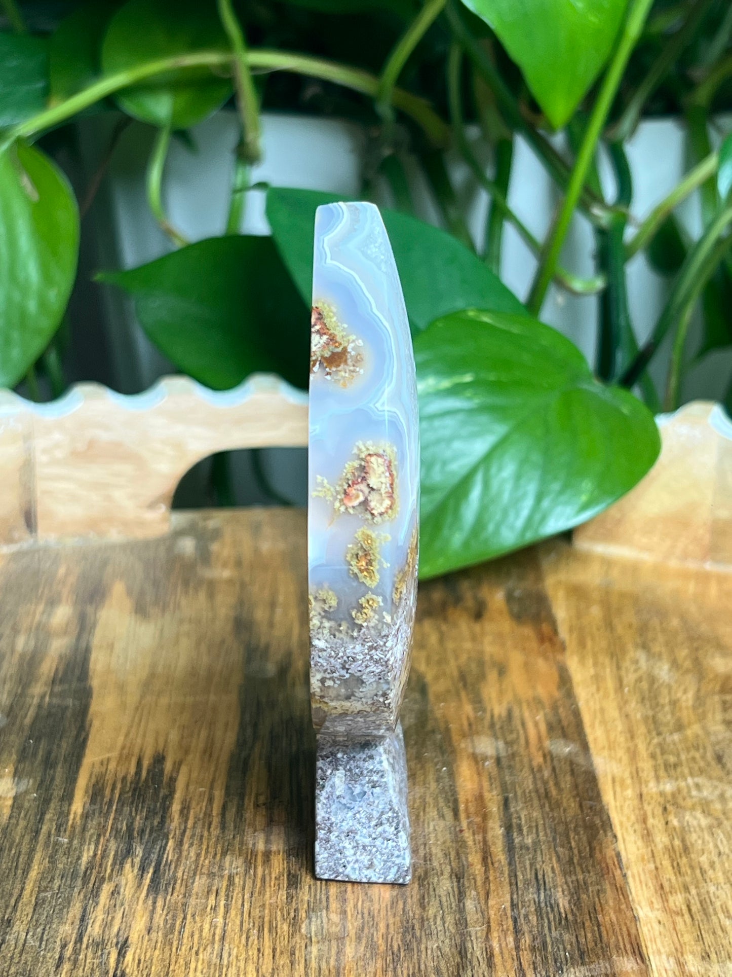 Scenic Moss Agate Self-Standing Moon: LF