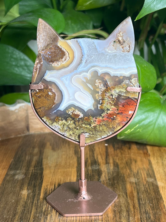 Scenic Moss Agate Cat Head