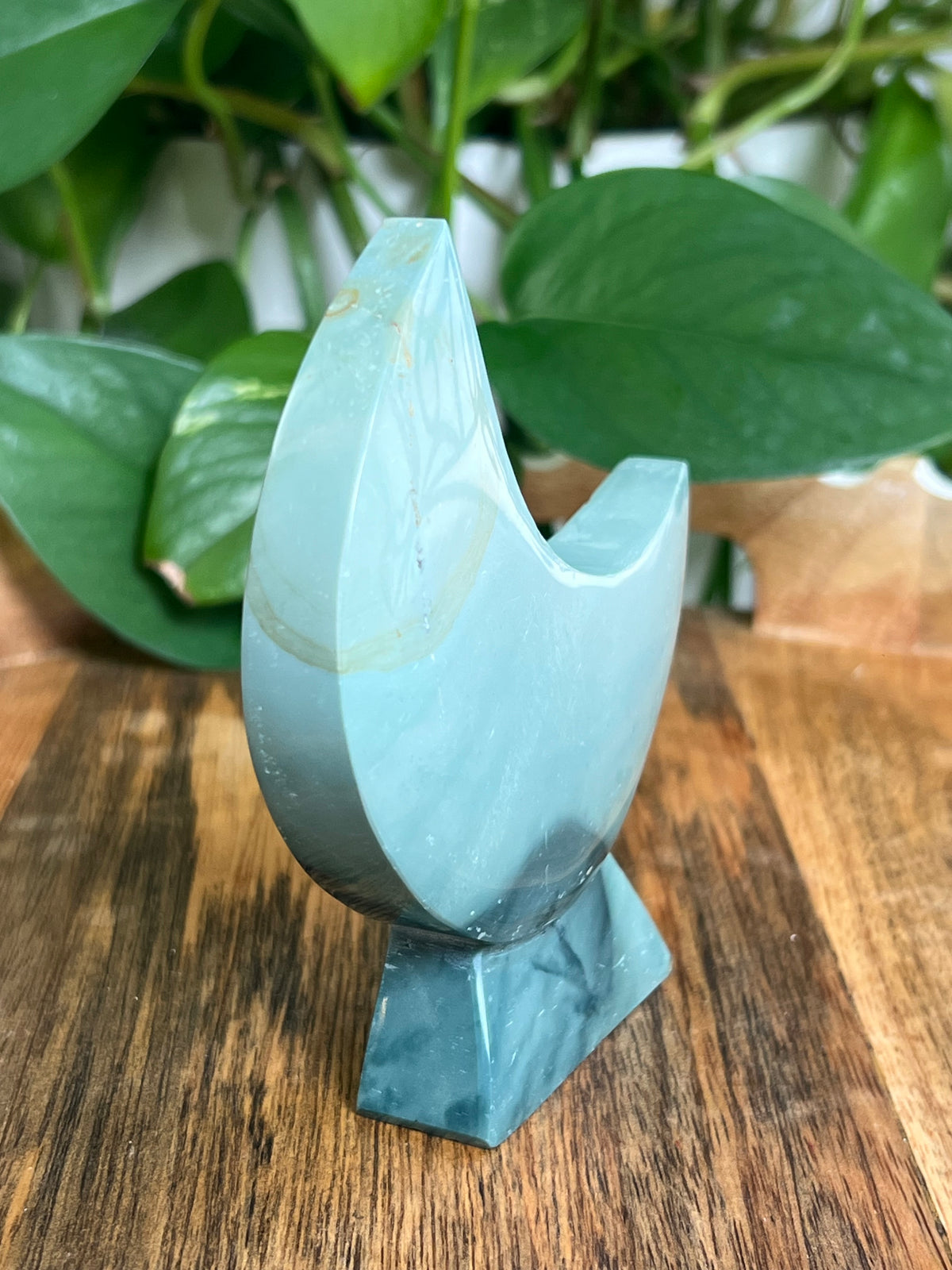 Blue Green Jasper Self-Standing Moon: AA